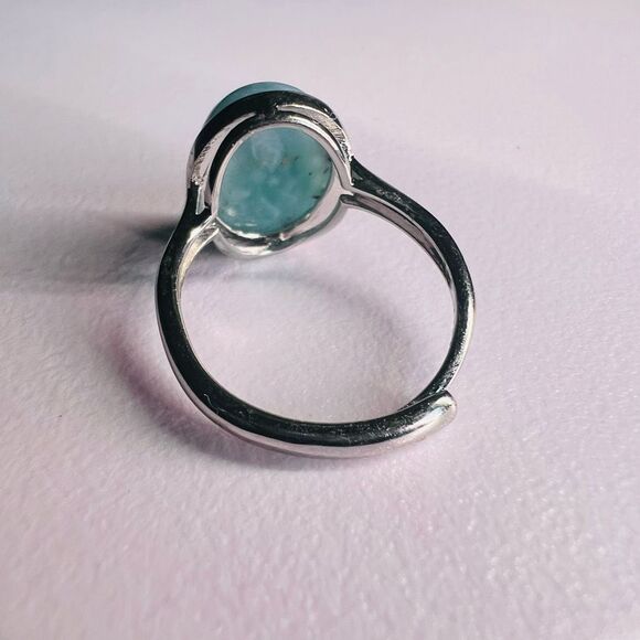 Larimar Crystal Oval Gemstone Ring Size‎ 6 Adjustable (#6) - Picture 8 of 15